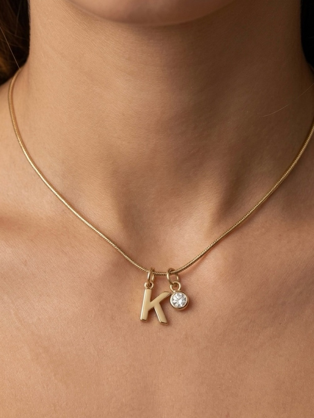 20in Gold Snake Chain with Personalized Initial and Zircon Charms
